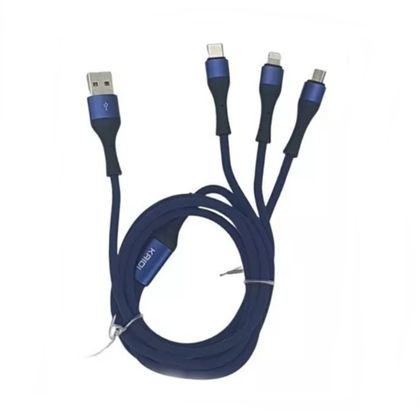 Cabo 3 em 1 Lightining Micro USB Tipo-C Azul - Kaidi