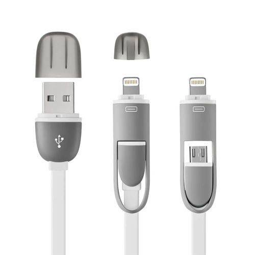 Cabo 2 em 1 USB com Adaptador para Iphone Branco - Multilaser - WI334