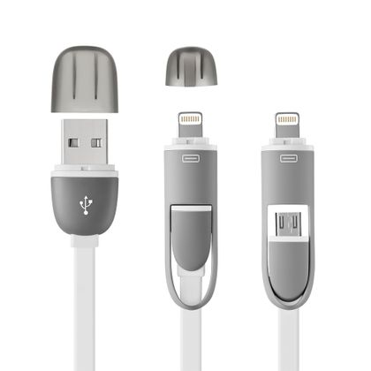 Cabo 2 em 1 USB com Adaptador para Iphone Branco - WI334 WI334