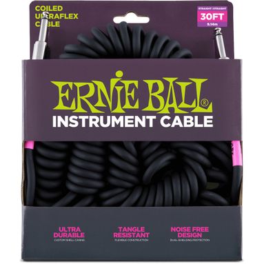 Cabo Ernie Ball 6044 Coiled Ultraflex Cable Preto - Espiral - 9,14m