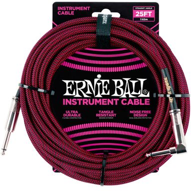 Cabo Ernie Ball 6047 7,6m Têxtil Vermelho e Preto - para Instrumentos