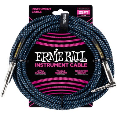 Cabo Ernie Ball 6060 7,6m Têxtil Azul e Preto - para Instrumentos