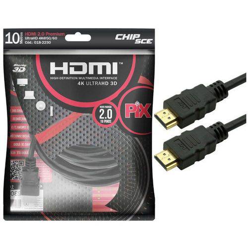 Cabo HDMI 2.0 4K HDR 19 Pinos 10 MT PIX