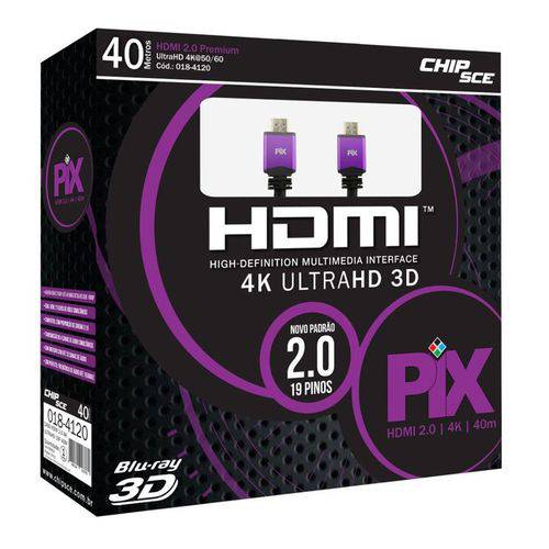 Cabo Hdmi 2.0 4k Ultra HD 3d 19 Pinos 40 Metros Pix 018-4120