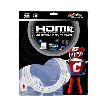 Cabo HDMI 2.0 4K Ultra HD 3D, Branco - 2 Metros
