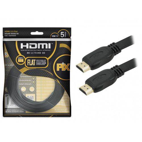 Cabo HDMI 2.0 Flat 4K UltraHD 3D 19 Pinos Chip Sce 5 Metros – 018-5025
