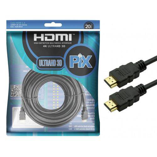 Cabo HDMI 20 Metros 1.4 UltraHD 4K 15 Pinos PIX Chip Sce - 018-2014