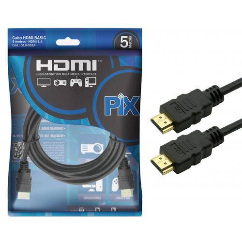 Cabo HDMI 5 Metros 1.4 UltraHD 4K 15 Pinos PIX Chip Sce - 018-0514
