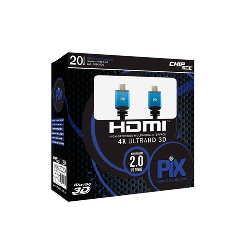 Cabo HDMI Flat 2.0 19 Pinos 4k 20 Metros 018-9820 Pix