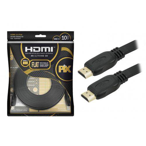Cabo HDMI FLAT Pix 2.0 19 Pinos 4K 10 Metros Polybag 018-5027
