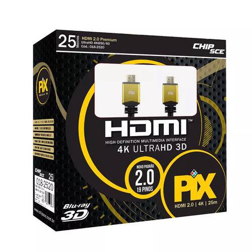 Cabo Hdmi Pix 25 Metros 2.0 Premium 4k Ultra Hd 3d 19 Pinos 018-2520