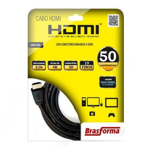 Cabo Hdmi Versão 2.0 Ultra HD 4K de 50 CM Tv 3d Gold