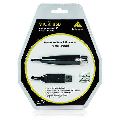 Cabo Interface Behringer Mic 2 Usb para Microfones Dinâmicos Xlr Usb