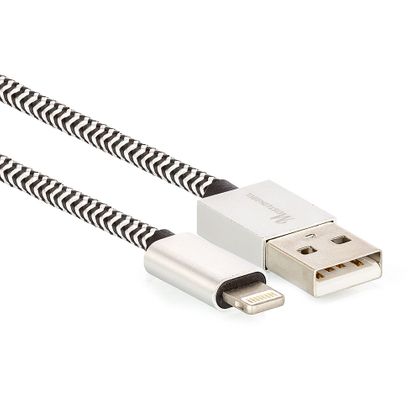 Cabo Lightning para USB Revestido com Tecido Trançado em Nylon Preto 1 METRO