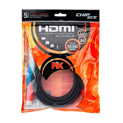 Cabo MINI HDMI para HDMI 1.4 Ultra HD 3D, 5 Metros - ChipSce