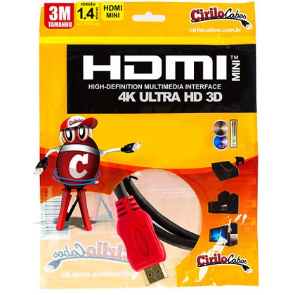 Cabo MINI HDMI para HDMI 1.4 Ultra HD 3D, 3 Metros - Cirilo Cabos