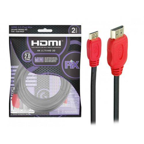 Cabo Mini HDMI para HDMI 2 Metros 2.0 UltraHD 4K 3D 19 Pinos PIX Chip Sce – 018-9400