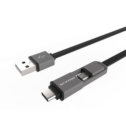 Cabo Nillkin Plus Energia e Dados Flat USB 3.0 / Micro Usb / Type C - 1.2m 5V 2.1A-Preta