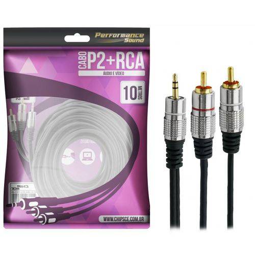 Cabo P2 Stereo X 2 Rca Profissional Ouro - 10 Metros - Chipsce