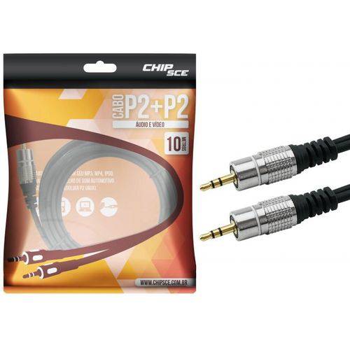 Cabo P2 X P2 Stereo Auxiliar Profissional Ouro - 10 Metros - Chipsce