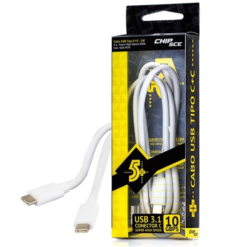 Cabo USB 3.1 Super High Speed 10Gbps Tipo C+C - ChipSce, 1 Metro