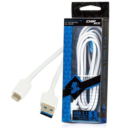 Cabo USB 3.1 Super Speed 5Gbps Tipo C+A - ChipSce, 2 Metros