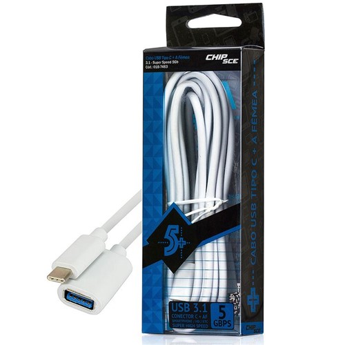 Cabo USB 3.1 Super Speed 5Gbps Tipo C + USB a Fêmea - 1,5 Metro