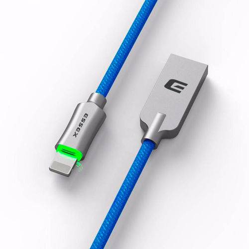 Cabo USB Lighting Essex Powerglide 1,2m Fast Charger 2.4a Azul