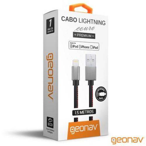 Cabo USB Lightning Couro Preto Premium 1,5 Mts LIGH13 Geonav