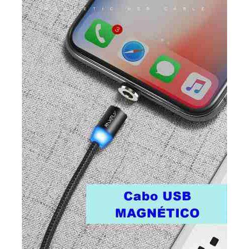 Cabo USB Magnético para Iphone e Ipad em Nylon Preto