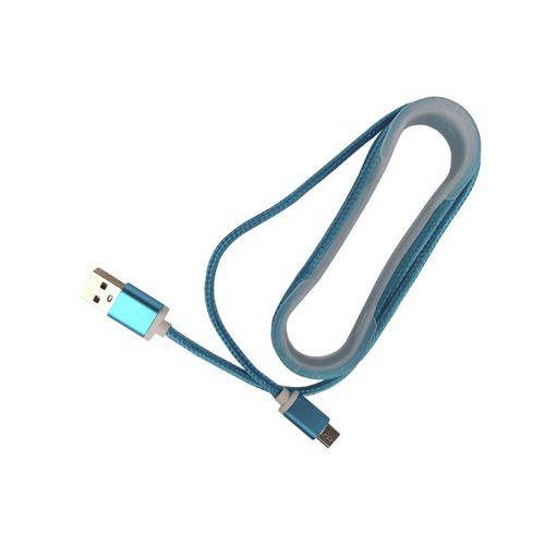 Cabo USB para Celular MicroUSB V8 de 1,5 Metros FD0035 Trançado em Nylon Brilhoso Samsung LG Azul