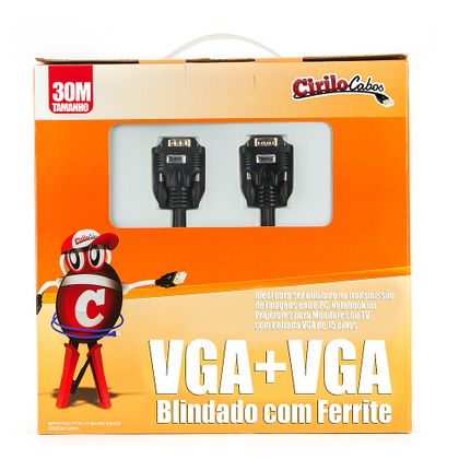 Cabo VGA Blindado com Ferrite, 30 Metros - Cirilo Cabos