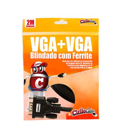 Cabo VGA Blindado com Ferrite, 2 Metros - Cirilo Cabos