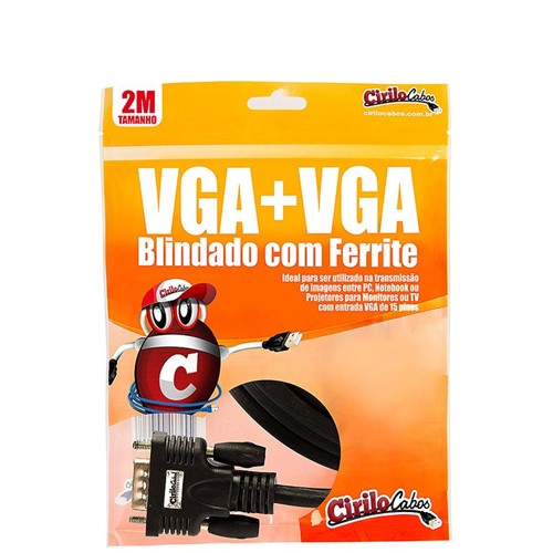 Cabo VGA Blindado com Ferrite, 2 Metros - Cirilo Cabos