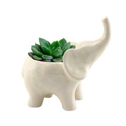 Cachepô Animals em Cerâmica - Elephant - 16,5x10 Cm - Cor Branco - 41015