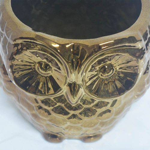 Cachepô Coruja em Cerâmica - 12x12,5 Cm - Little Owl - Cor Cobre