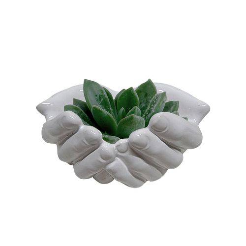 Cachepô Hands Opened em Cerâmica - Pequeno - 7,5x12,5 Cm - Cor Branco - 40400