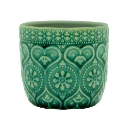 Cachepot Cerâmica Embossed Hearts And Flowers 7 Cm Verde