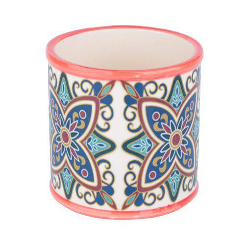 Cachepot Ceramica Rounded Floral Vintage Vermelho