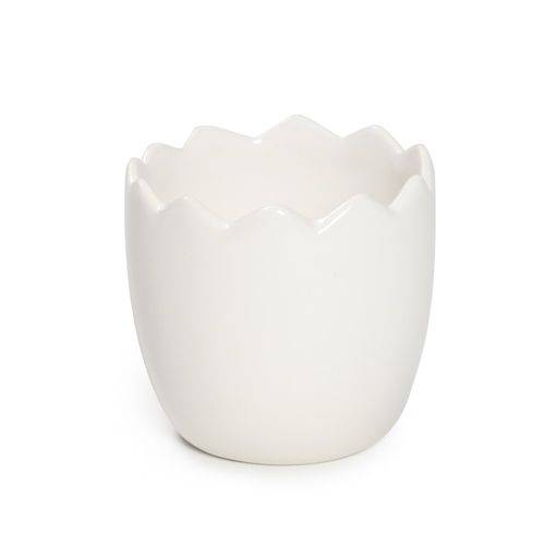 Cachepot Meio-Ovo Cerâmica C/ Suporte Decoração Branca