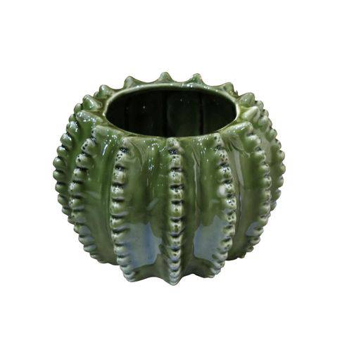 Cachepot, Vaso Decorativo 18,5cm de Cerâmica Barrel Cactus Verde Urban - H40395