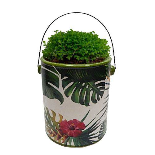 Cachepot, Vaso Decorativo 19cm de Cerâmica CAN Green Leaves Verde Urban - H40394