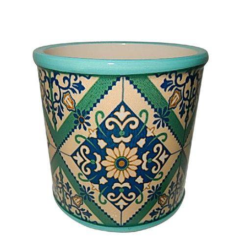 Cachepot, Vaso Decorativo de Cerâmica Rounded Portuguese Tile Verde Urban - H40418