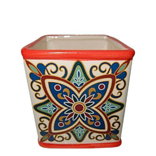 Cachepot. Vaso Decorativo de Cerâmica Squared Floral Vintage Vermelha Urban - H40411