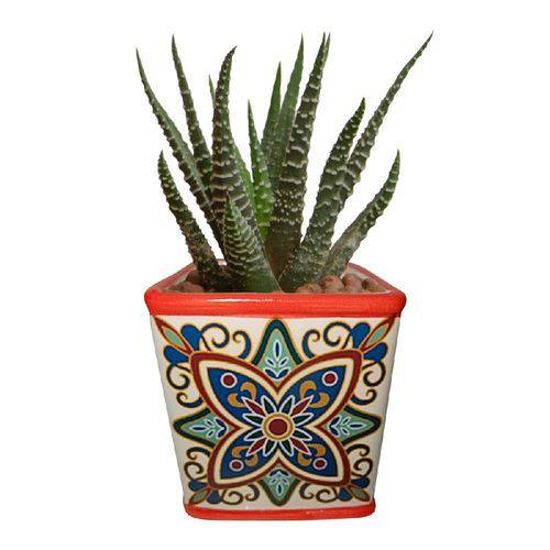 Cachepot, Vaso Decorativo de Cerâmica Squared Floral Vintage Vermelho Urban - H40414