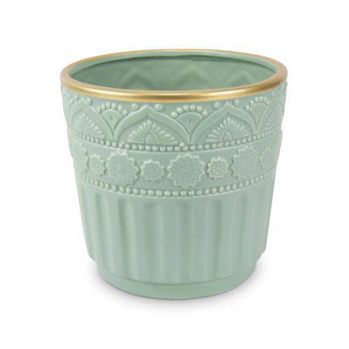 Cachepot Vaso Decorativo Redondo em Cerâmica G Verde Mart