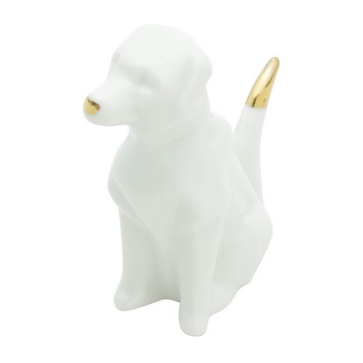 Cachorro Decorativo de Porcelana Branco e Dourado Urban
