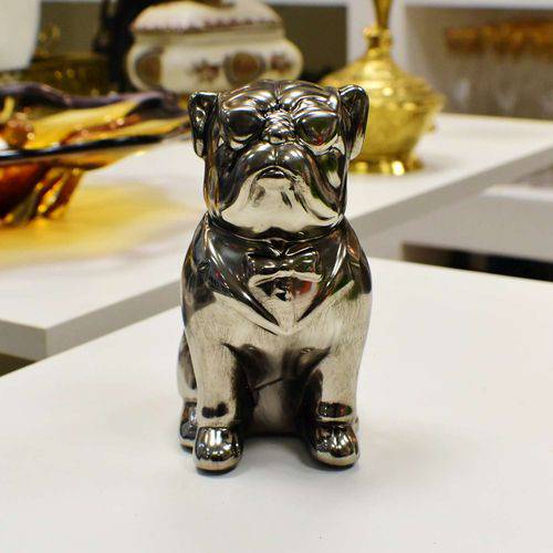 Cachorro Decorativo Pequeno em Resina Prata - 56370
