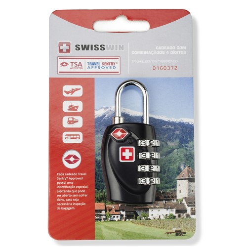Cadeado Swisswin TSA Segredo com 4 Digitos PRETO/U