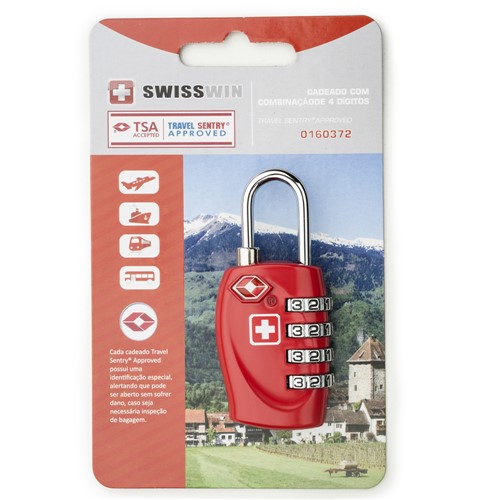 Cadeado Swisswin TSA Segredo com 4 Digitos VERMELHO/U